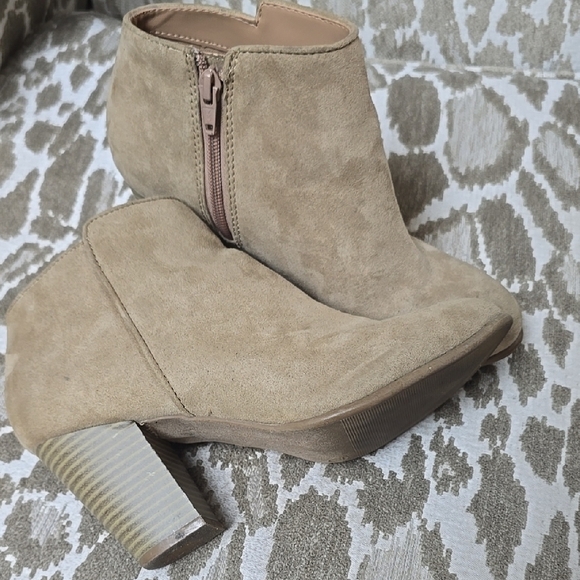 Old Navy Beige Suede Ankle Booties with Block Heel